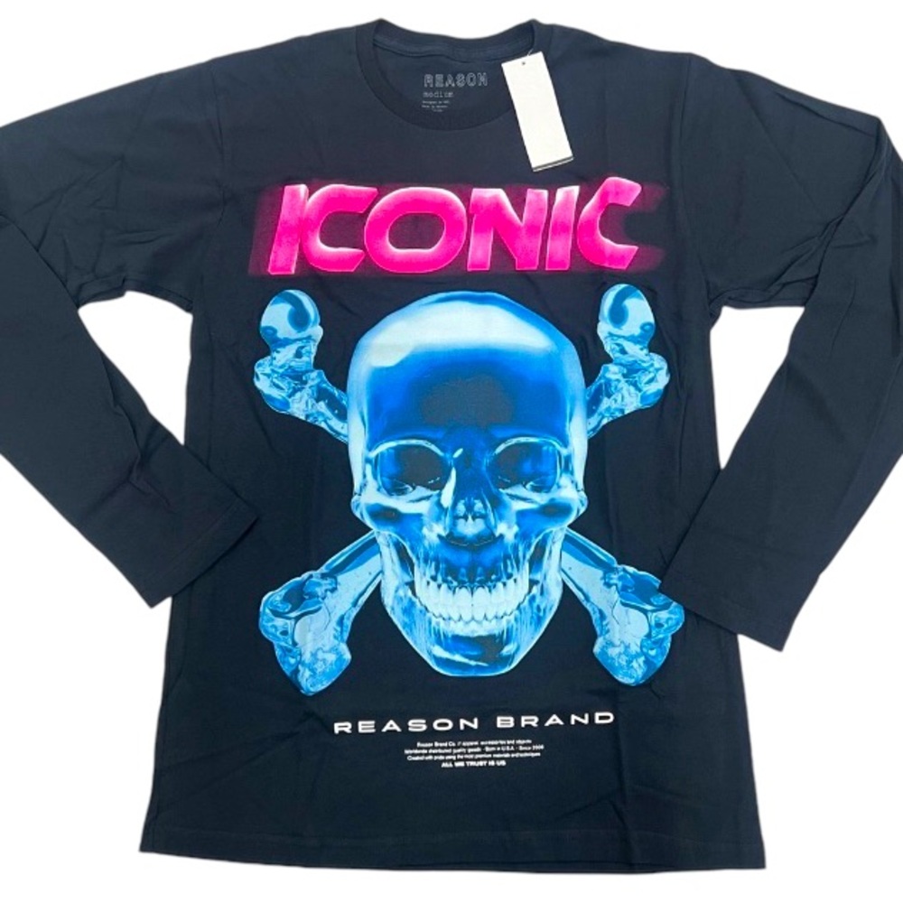 Reason Men’s Iconic Skull Graphic Long Sleeve graphic Tee medium NEW